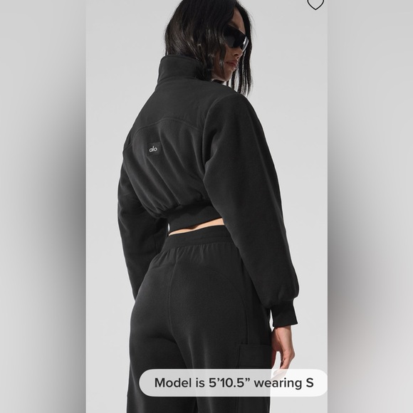 Alo Yoga NWT Polar Fleece Cropped Wintry Mix Full Zip Jacket Black Size S - Picture 3 of 11